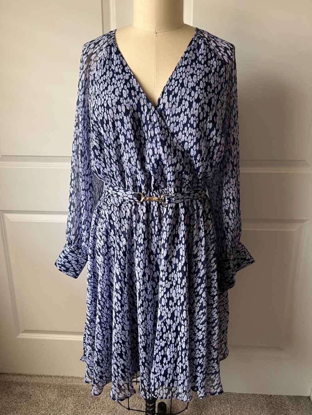 NWOT INC Women’s Navy Blue Printed Wrap Dress